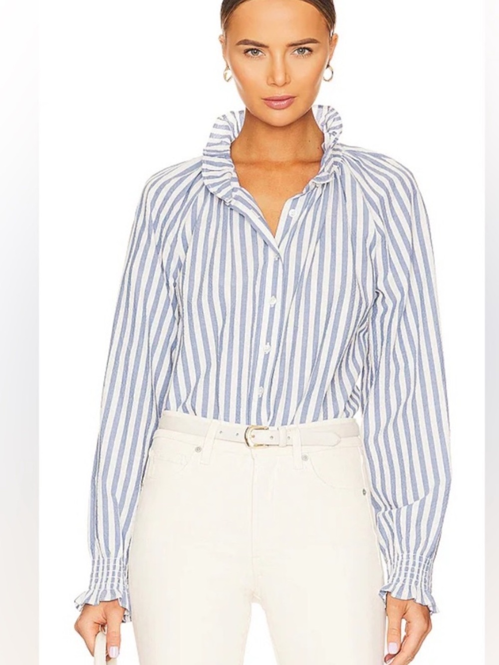Veronica Beard Calisto Seersucker Ruffle Shirt